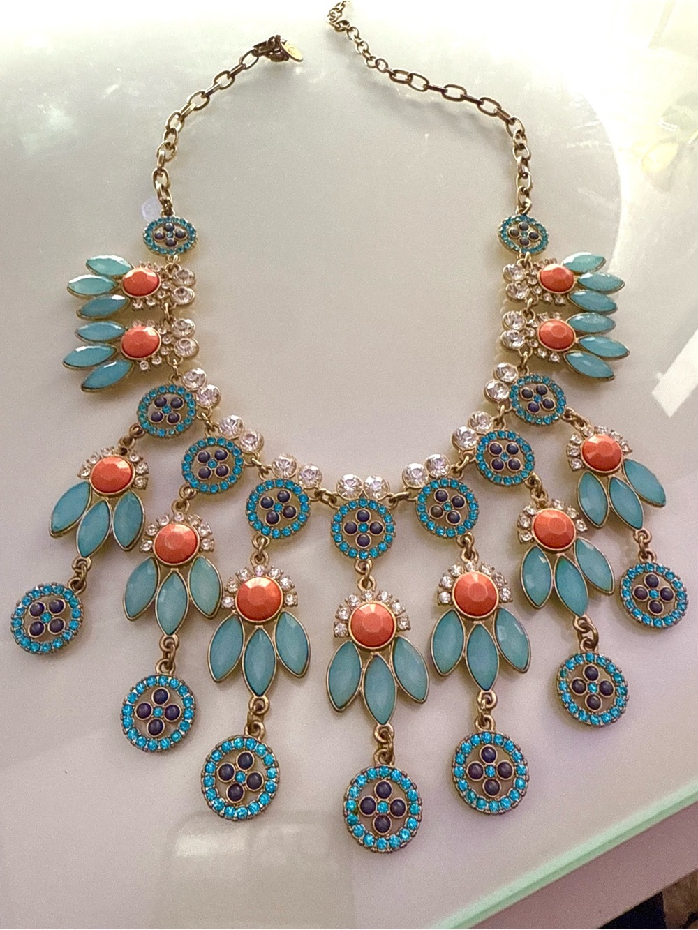 J. Crew Coral and Turquoise Gold-Tone Statement Necklace